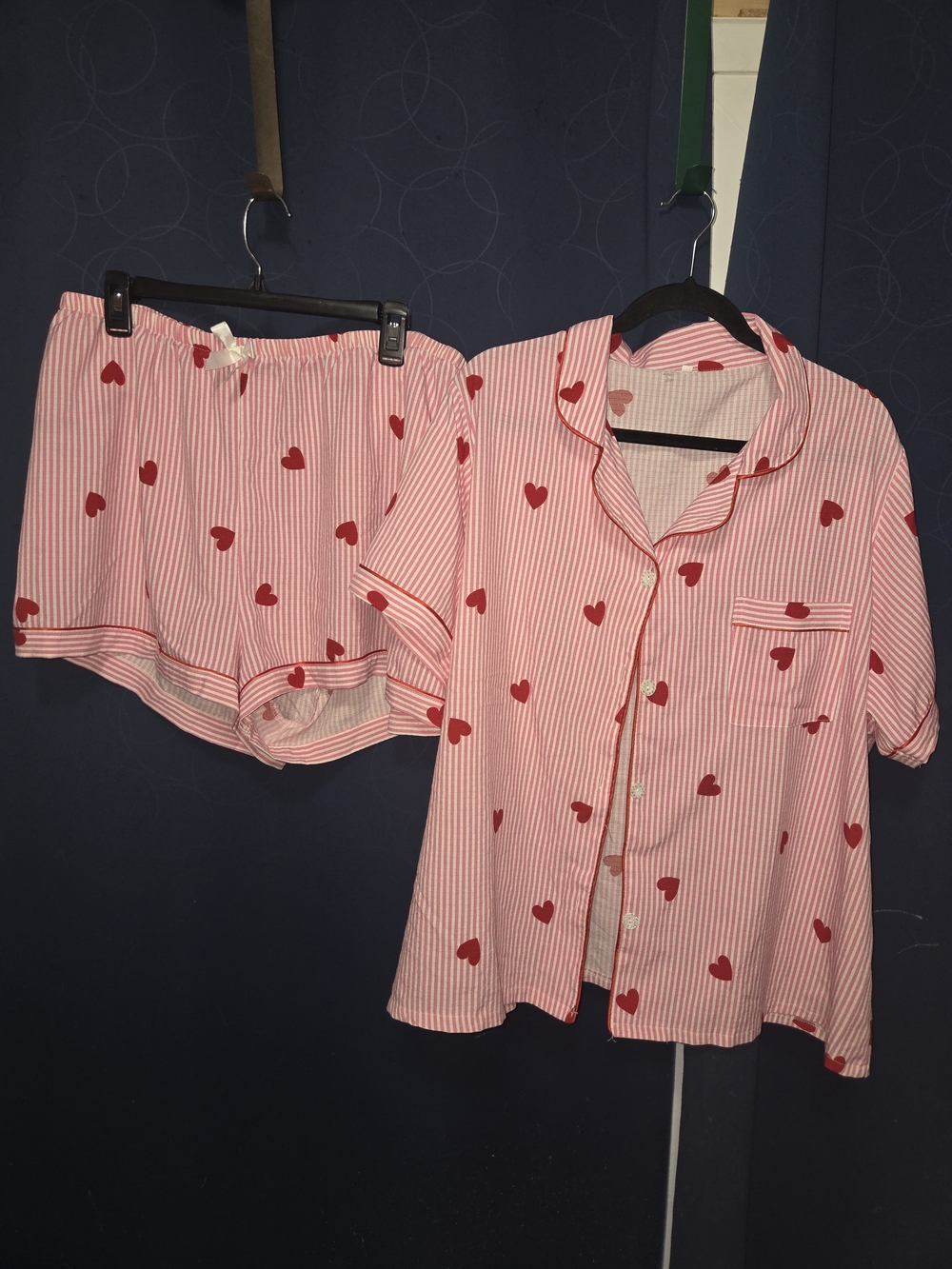 Striped Pink Heart Short Pajama Set - Women Intimates & Sleepwear